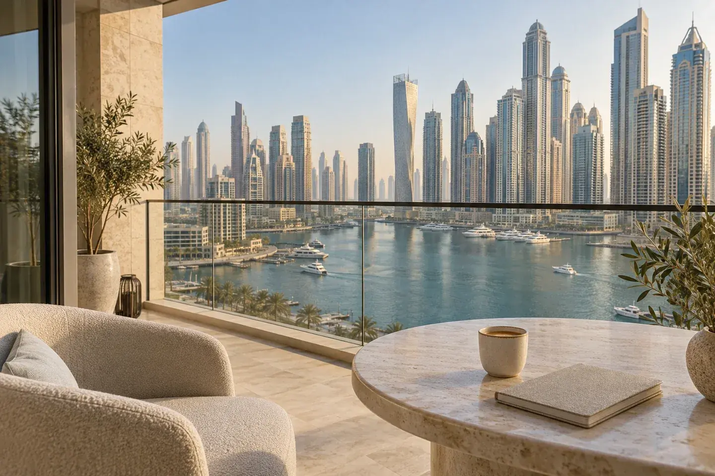 A quiet terrace overlooking Dubai Marina
